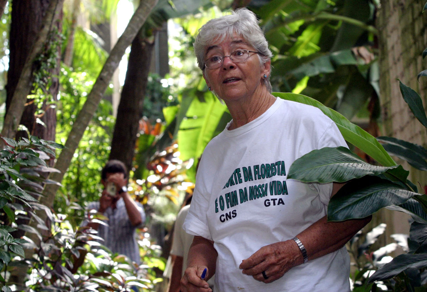 U.S.-born Sister Dorothy Stang, a member of the Sisters of Notre Dame de Namur, is pictured in a 2004 file photo in Belem, northern Brazil. The nun was 73 when she was murdered Feb. 12, 2005, on an isolated road near the Brazilian town of Anapu. She had lived in the country for nearly four decades and was known as a fierce defender of a sustainable development project for the Amazon forest.